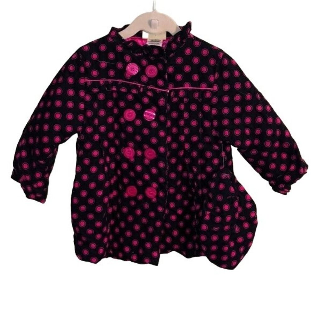 Penelope Mack Ltd Coat with Beret Hat, Navy with Pink Dots, Size 4T - Picture 1 of 6